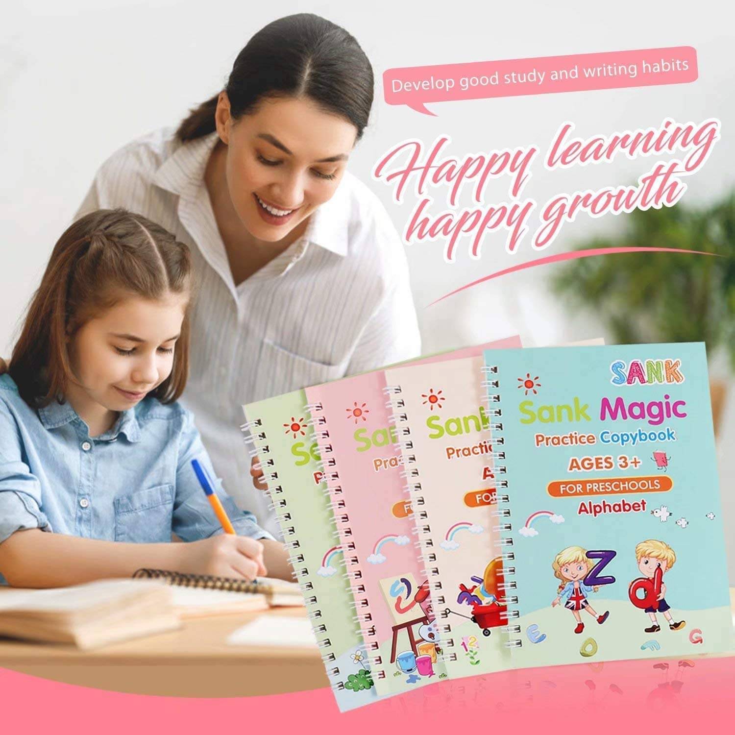 Sank Magic Practice Copybook - (1 Pen + 1 Grip + 4 BOOKS + 10 REFILL) Number Tracing Book - Writing Book - Magic Calligraphy - Copybook Set - Calligraphy Pen - Calligraphy Book - Practical Reusable Writing Tool - Simple Hand Lettering for Preschoolers Sank Magic Practice Copybook - (1 Pen + 1 Grip + 4 BOOKS + 10 REFILL) Number Tracing Book - Writing Book - Magic Calligraphy - Copybook Set - Calligraphy Pen - Calligraphy Book - Practical Reusable Writing Tool - Simple Hand Lettering for Preschoolers