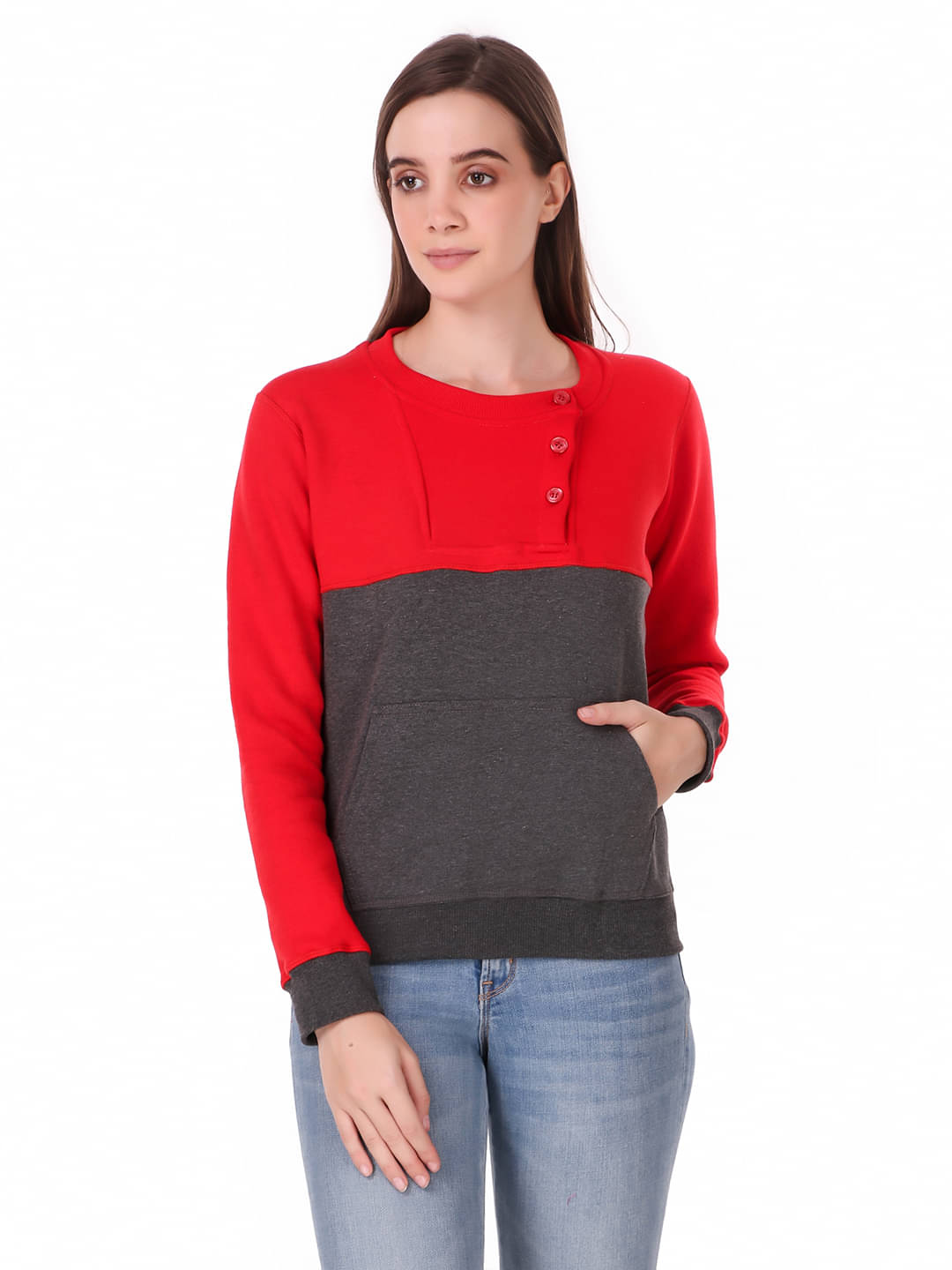     			Uzarus Cotton Red Non Hooded Sweatshirt