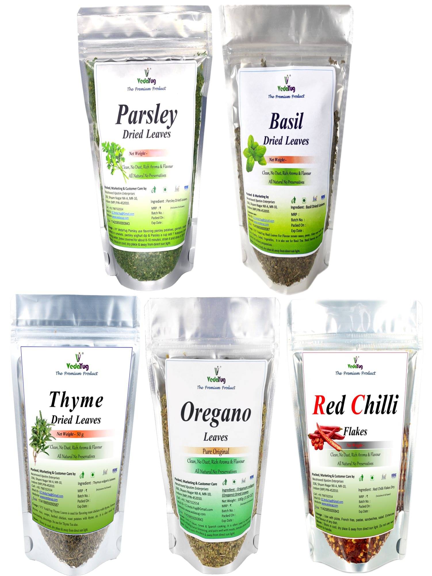     			VY VedaYug Oregnao Chilli Flakes  Basil Leaves  Parsley Leaves Thyme Leaves 200 gm
