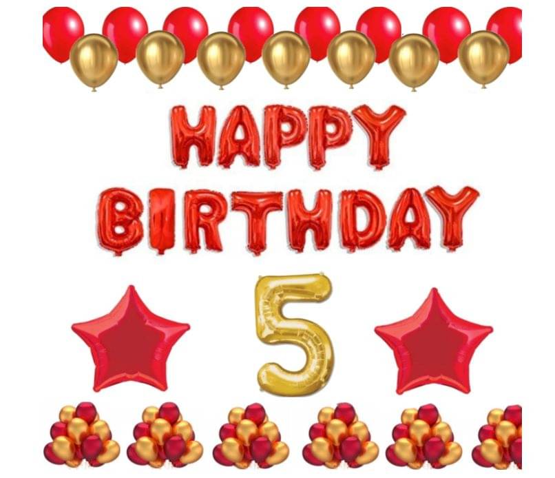     			Blooms Event    1 Set Happy Birthday Foil Balloons (Red Color), 2 Pcs Red Foil Stars, 50 Pcs Metallic Balloons (Red & Golden),5 No. Foil Number Golden
