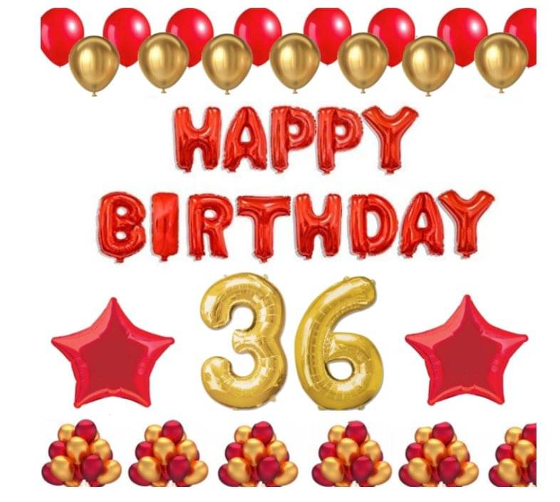     			Blooms Event    1 Set Happy Birthday Foil Balloons (Red Color), 2 Pcs Red Foil Stars, 50 Pcs Metallic Balloons (Red & Golden),36 No. Foil Number Golden