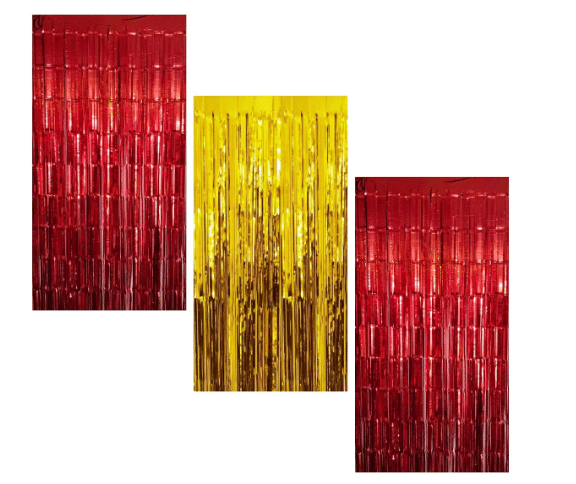     			Blooms Event 2 Red 1Golden Fringe Curtains Pack of 3