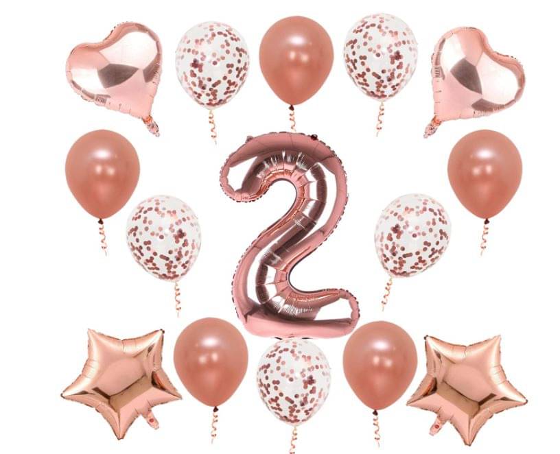     			Blooms Event    RoseDecoration Kit -  2  Rosenumber foil balloon, 2Pcs Rosestar foil ballon, 2Pcs Roseheart foil baloon, 5Pcs rosegold metallic balloon, 5Pcs Roseconfetti balloon.