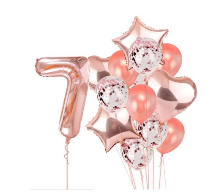     			Blooms Event    Rosespecial 7 No. Rosefoil 2 pcs of rosegold Heart foil, 2pcs of rosegold Star Foil ,5pcs Confetti Balloon , & 5pcs rosegold Latex Balloon