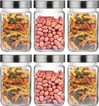 CROCO JAR - Silver Glass Food Container ( Pack of 6 )