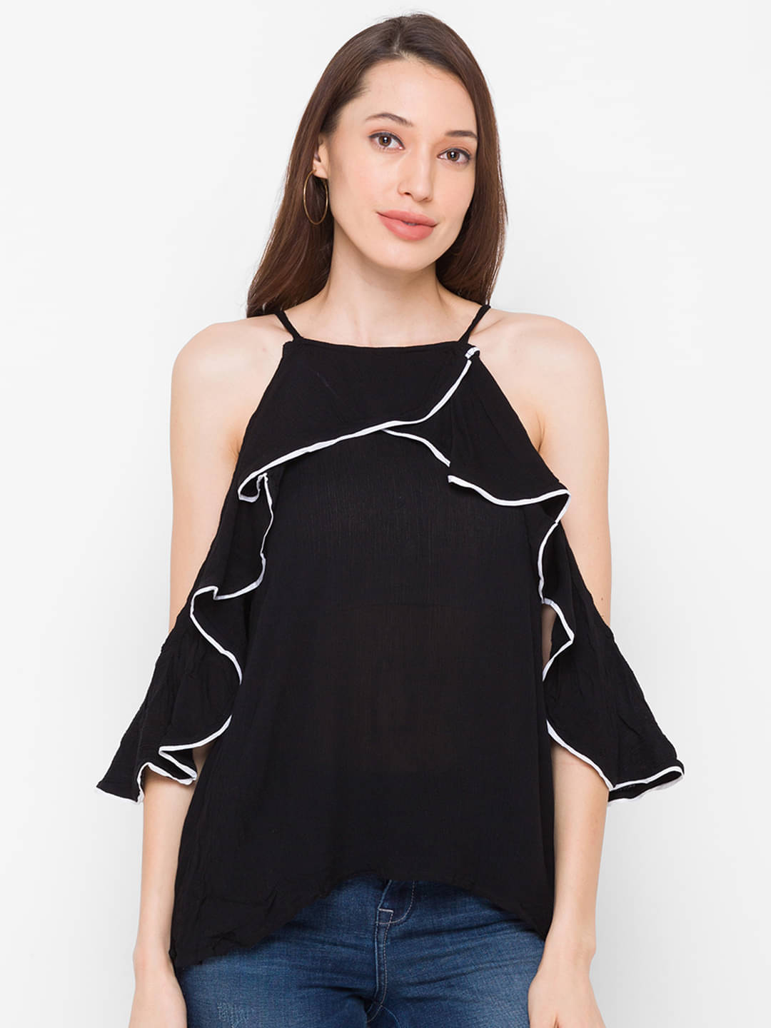 Globus - Black Cotton Blend Women's Regular Top ( Pack of 1 )     			Globus - Black Cotton Blend Women's Regular Top ( Pack of 1 )
