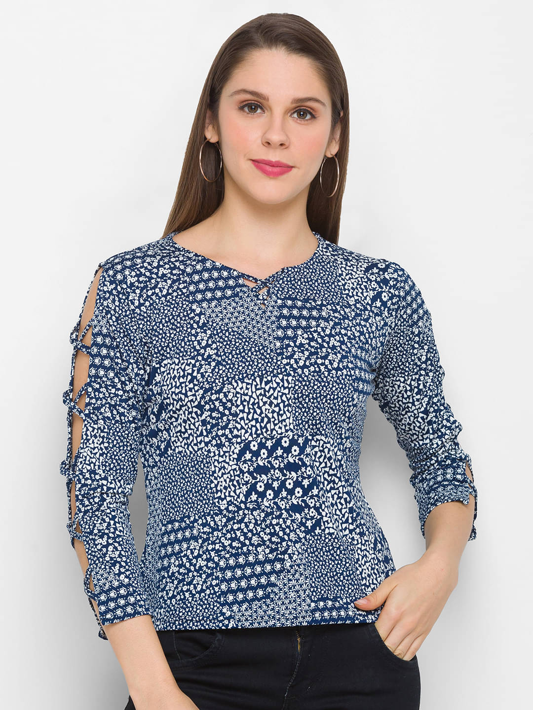     			Globus - Navy Blue Polyester Women's Regular Top ( Pack of 1 )