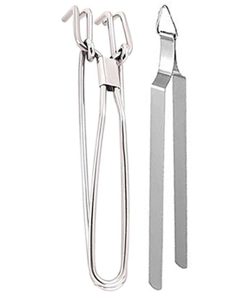 JISUN - Silver Stainless Steel Pakkad+Roti Chimta ( Pack 2 )