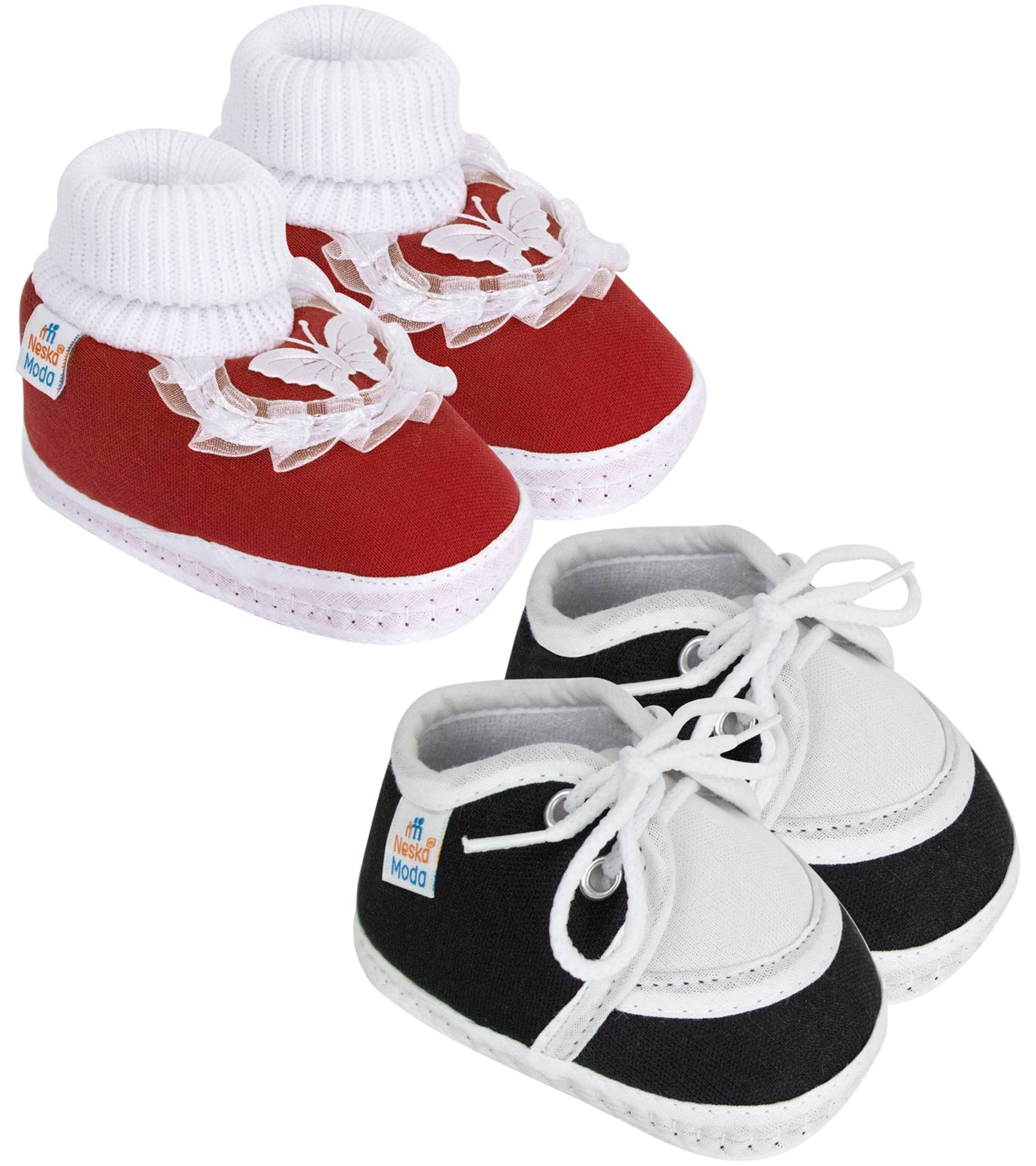     			Neska Moda - Black Booties For Baby Boy & Baby Girl 9-12 Months ( Pack of 2 )