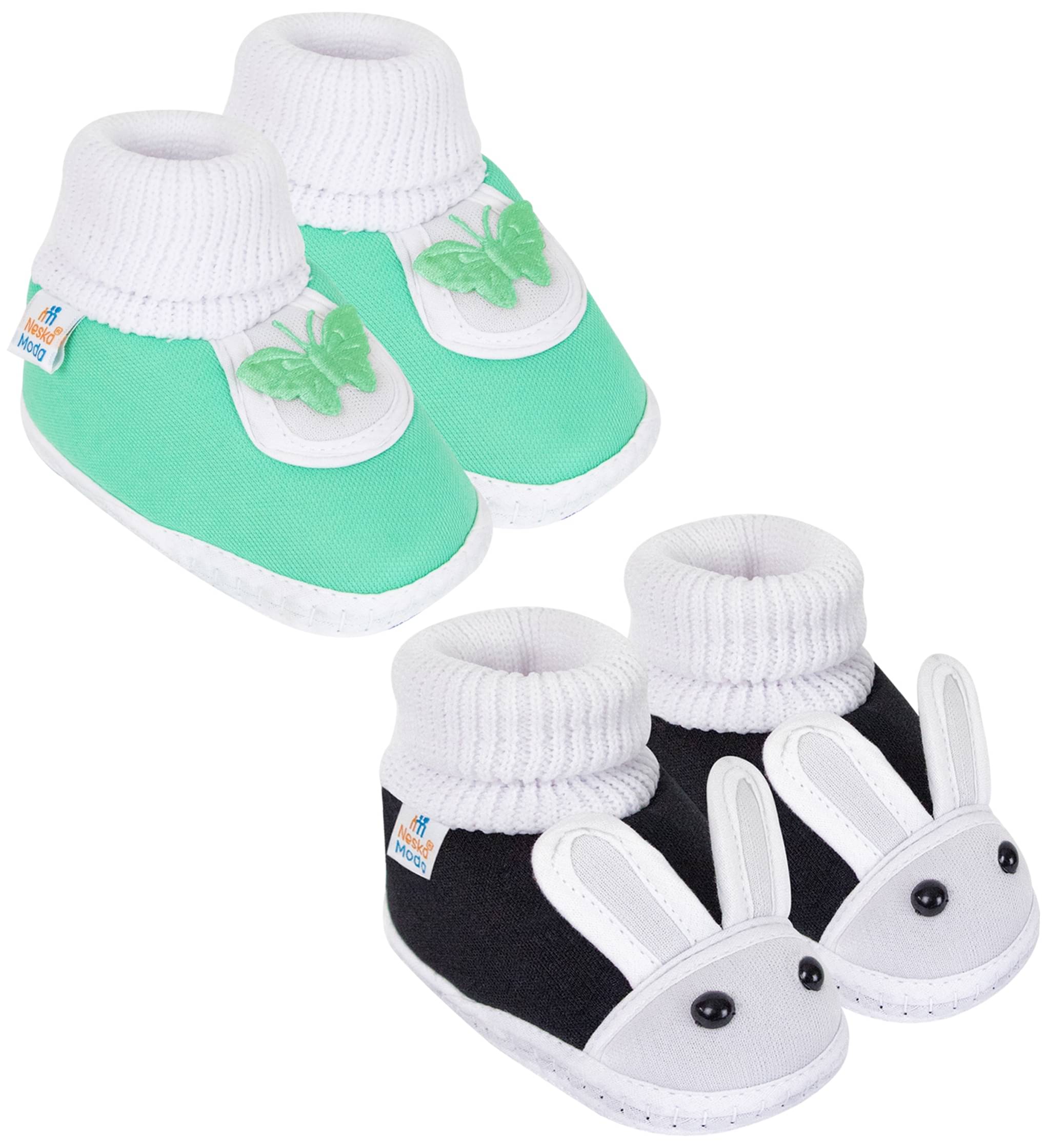     			Neska Moda - Black Booties For Baby Boy & Baby Girl 3-6 Months ( Pack of 2 )