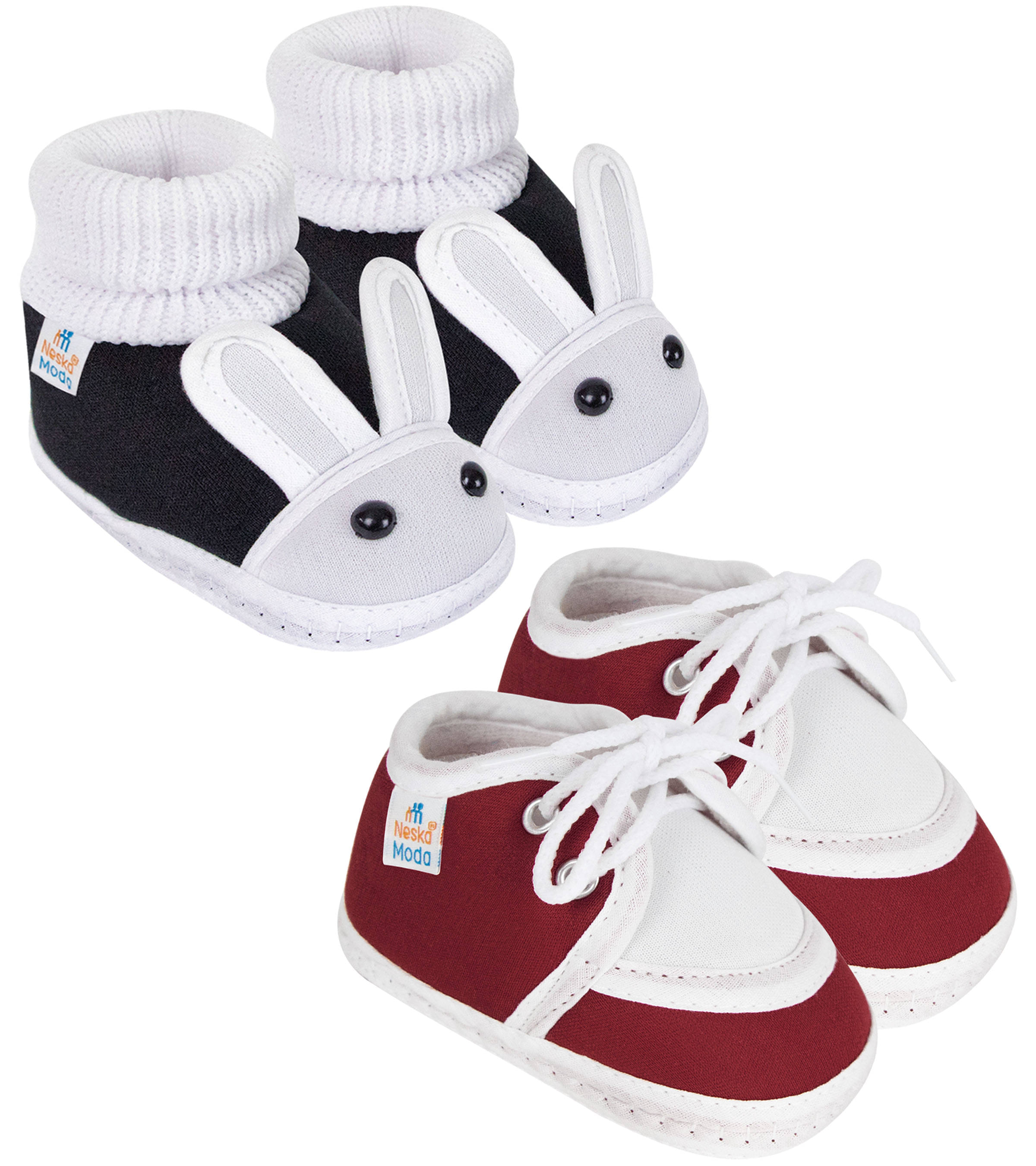     			Neska Moda - Black Booties For Baby Boy & Baby Girl 9-12 Months ( Pack of 2 )