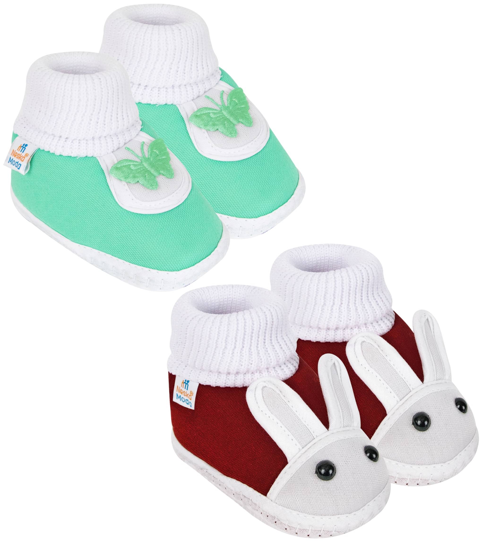     			Neska Moda - Maroon Booties For Baby Boy & Baby Girl 3-6 Months ( Pack of 2 )
