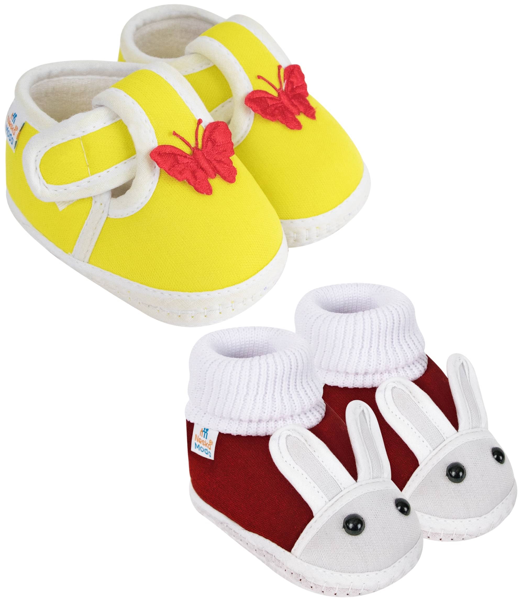     			Neska Moda - Maroon Booties For Baby Boy & Baby Girl 3-6 Months ( Pack of 2 )