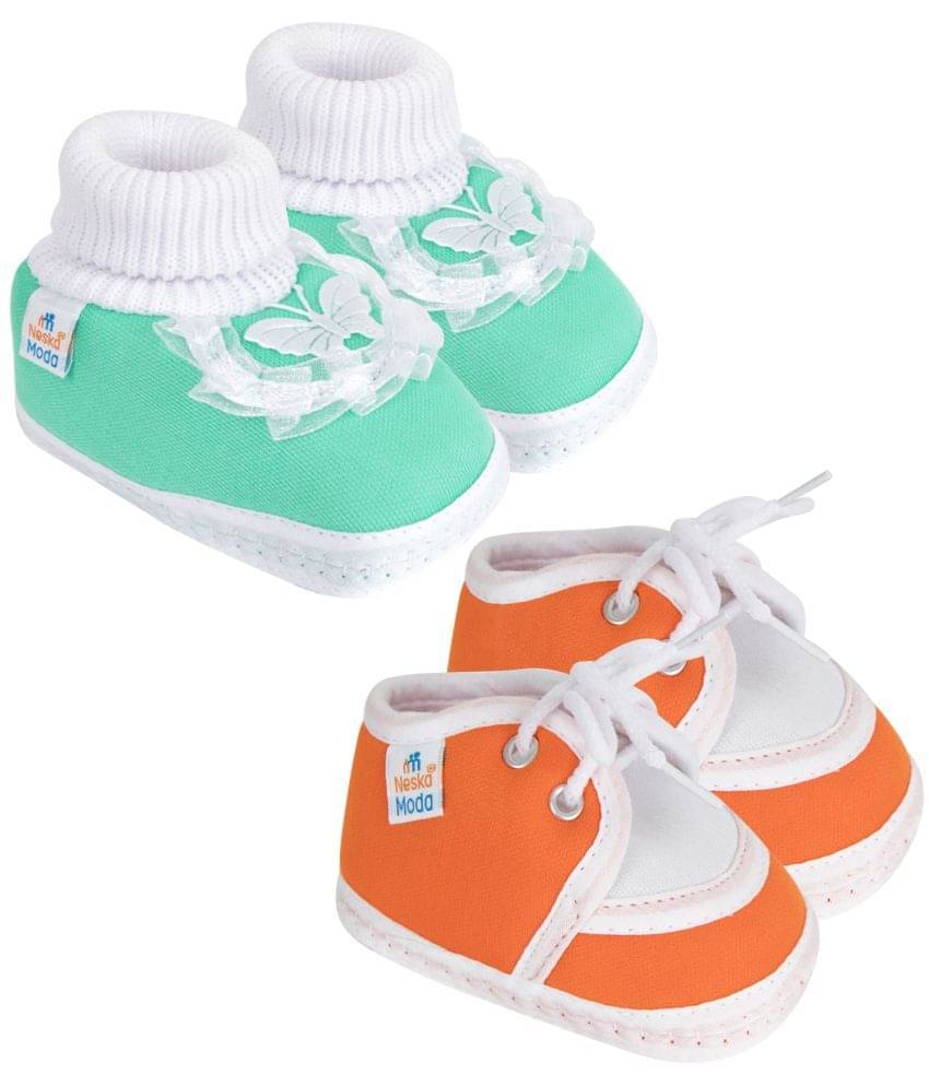     			Neska Moda - Orange Booties For Baby Boy & Baby Girl 9-12 Months ( Pack of 2 )