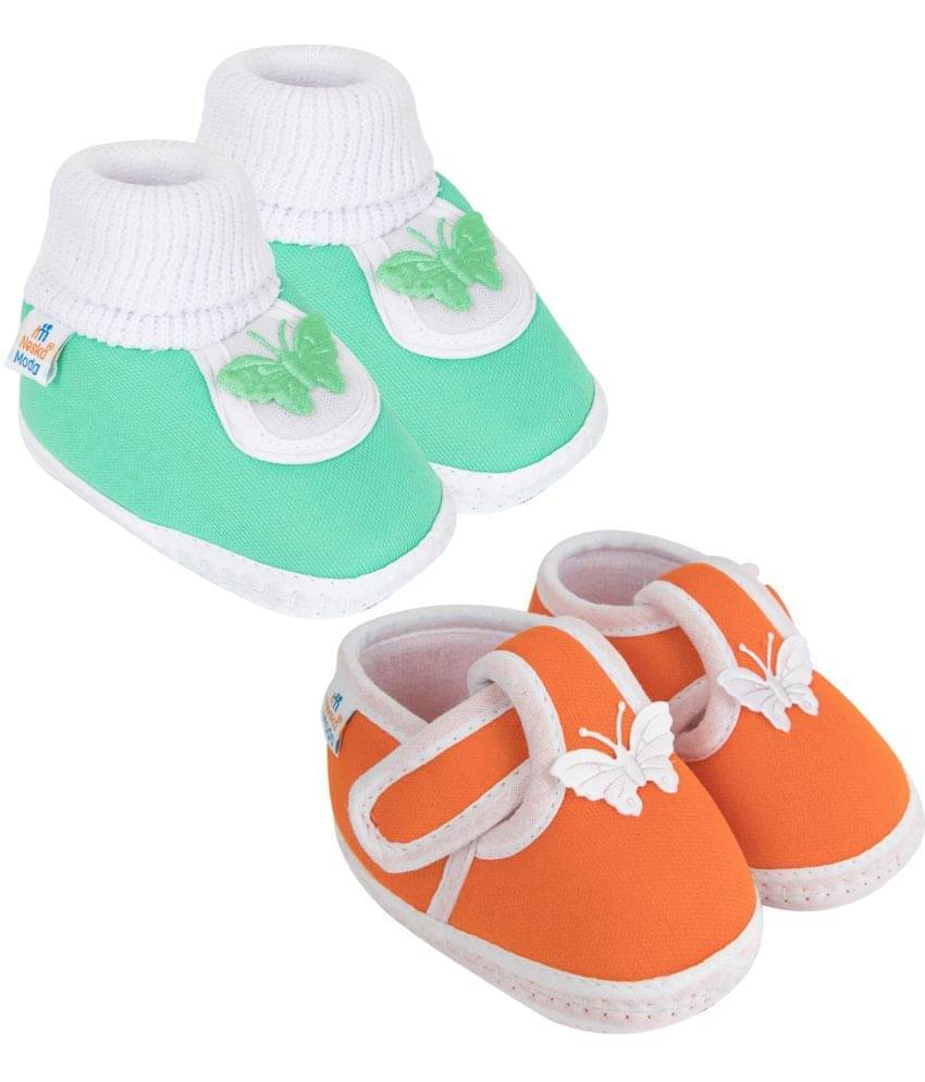    			Neska Moda - Orange Booties For Baby Boy & Baby Girl 9-12 Months ( Pack of 2 )