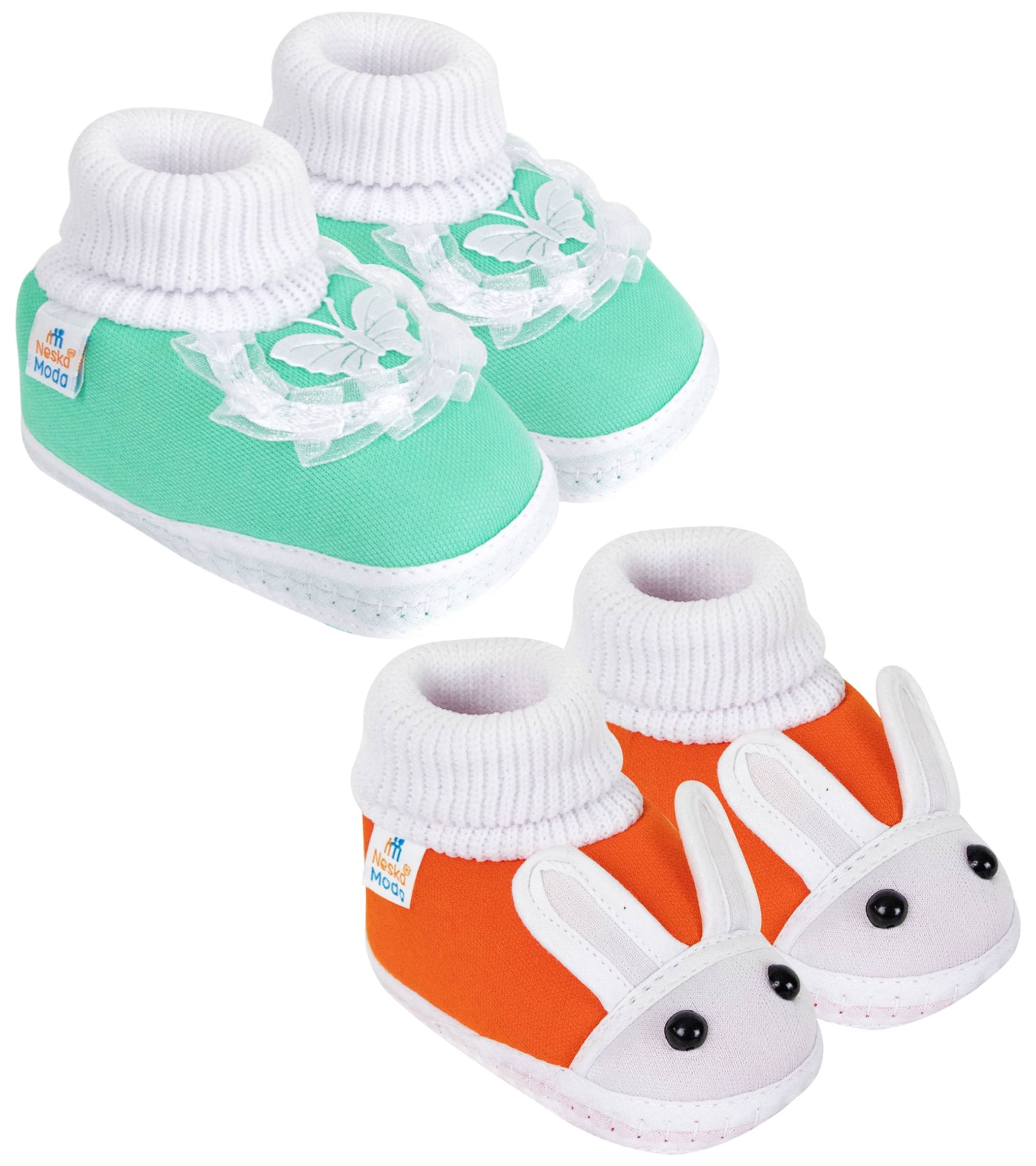     			Neska Moda - Orange Booties For Baby Boy & Baby Girl 9-12 Months ( Pack of 2 )
