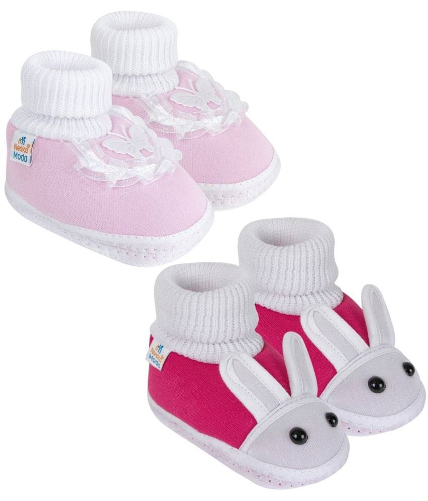     			Neska Moda - Pink Booties For Baby Boy & Baby Girl 9-12 Months ( Pack of 2 )