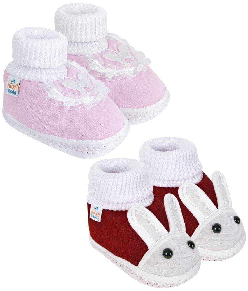     			Neska Moda - Pink Booties For Baby Boy & Baby Girl 9-12 Months ( Pack of 2 )