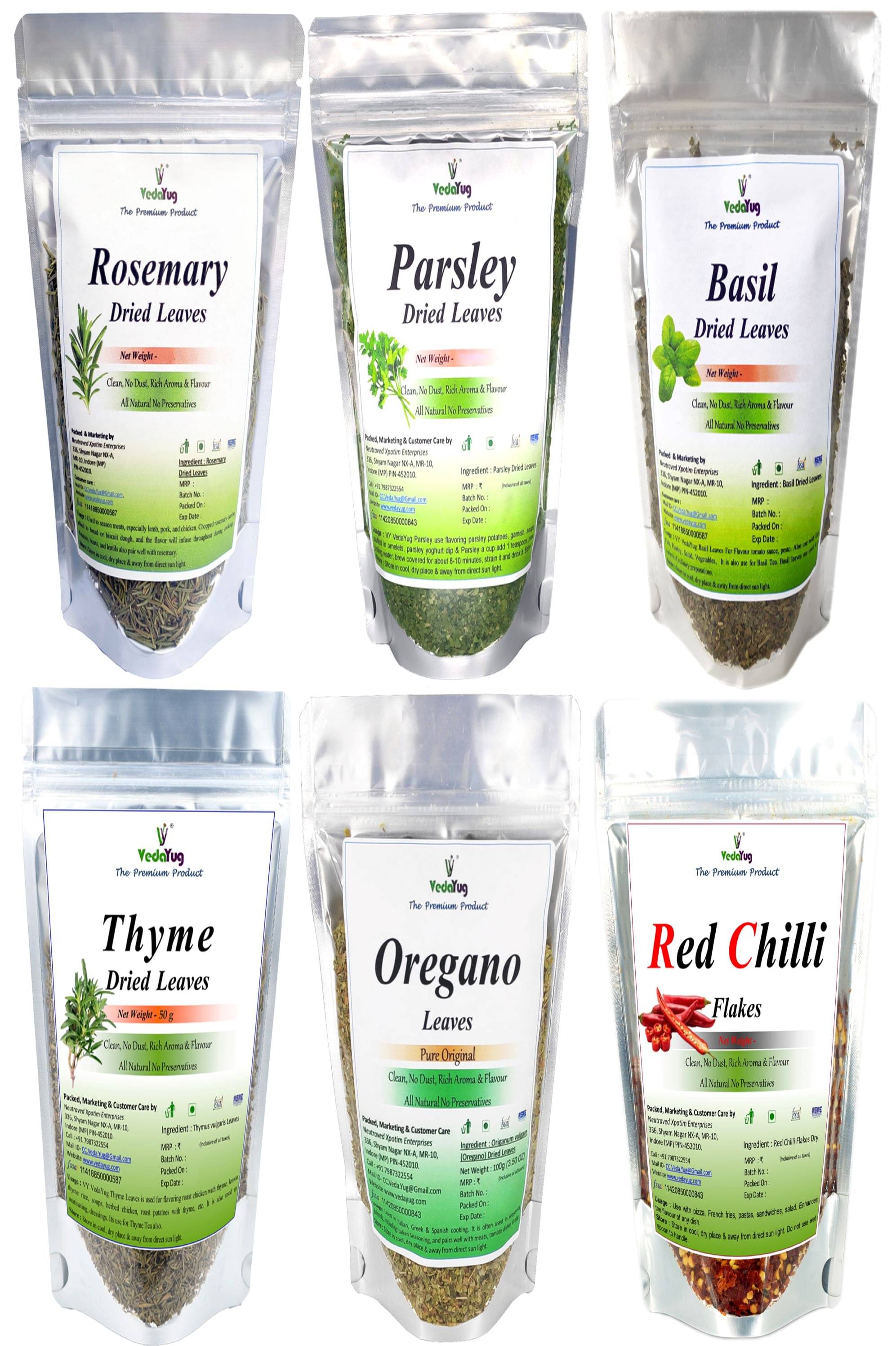     			VY VedaYug Rosemary+Oregnao+Chilli Flakes+Basil+Parsley 250 gm Pack of 6
