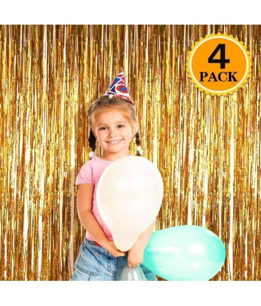     			Blooms  Golden Metallic Foil Curtain Pack of 4