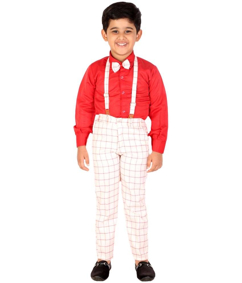     			DKGF Fashion Pack of 1 Boys Cotton Blend Shirt & Pants Set ( Red )