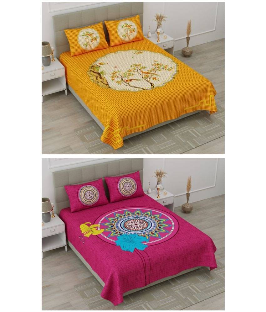     			Uniqchoice - Multicolor 100% Cotton 2 Double Bedsheets with 4 Pillow Covers
