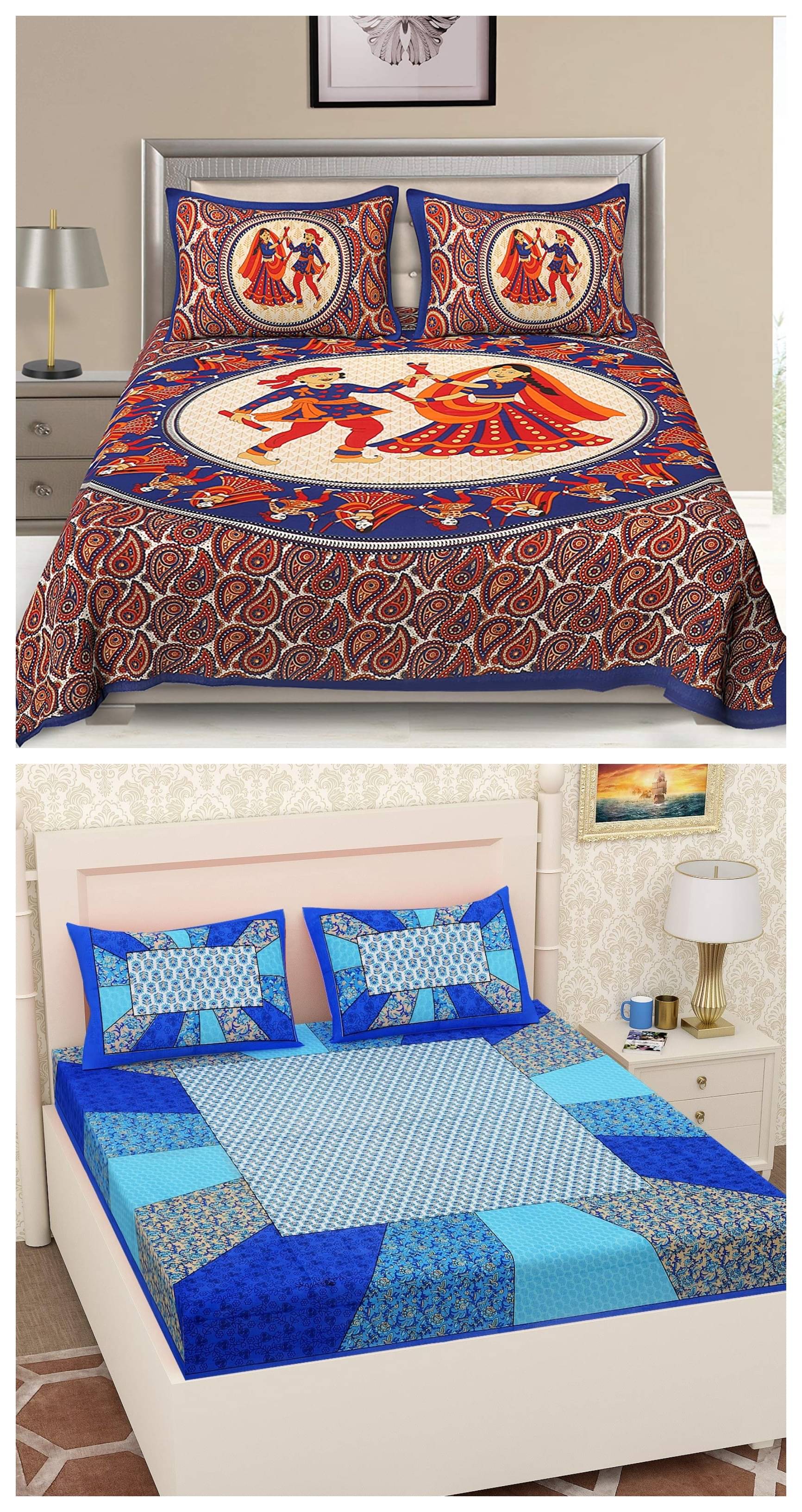     			Uniqchoice - Multicolor 100% Cotton 2 Double Bedsheets with 4 Pillow Covers