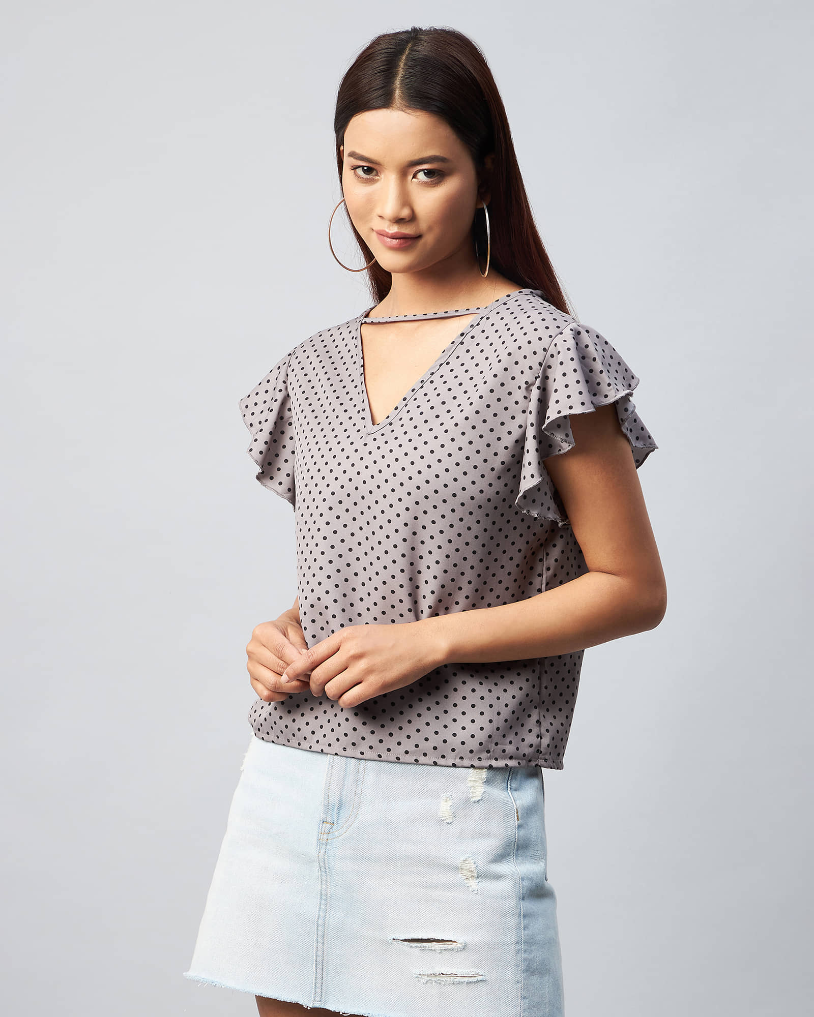 Chimpaaanzee Women's Crepe Regular Top ( Grey )