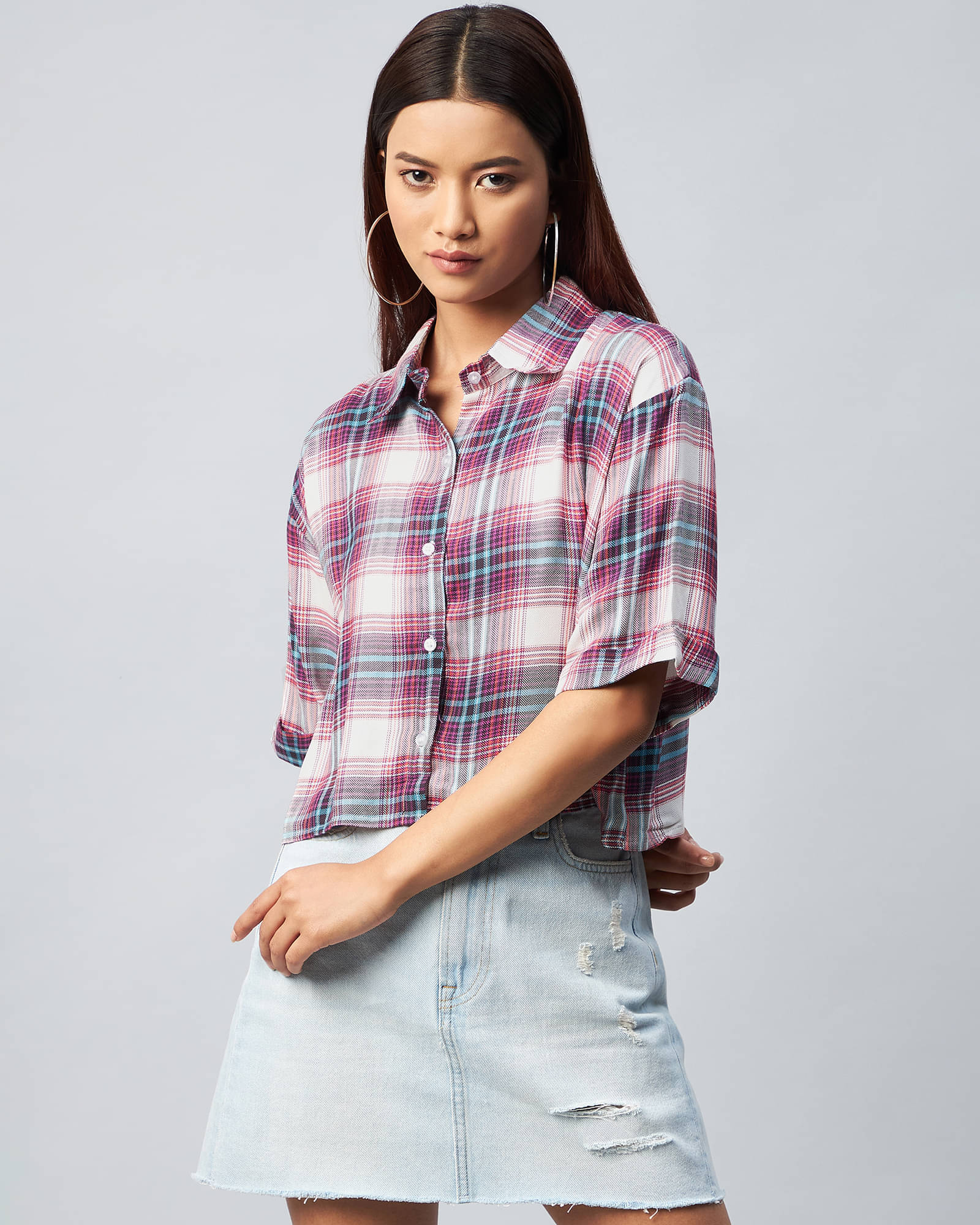     			Chimpaaanzee Women Checks Viscose Shirt ( Multicolor )