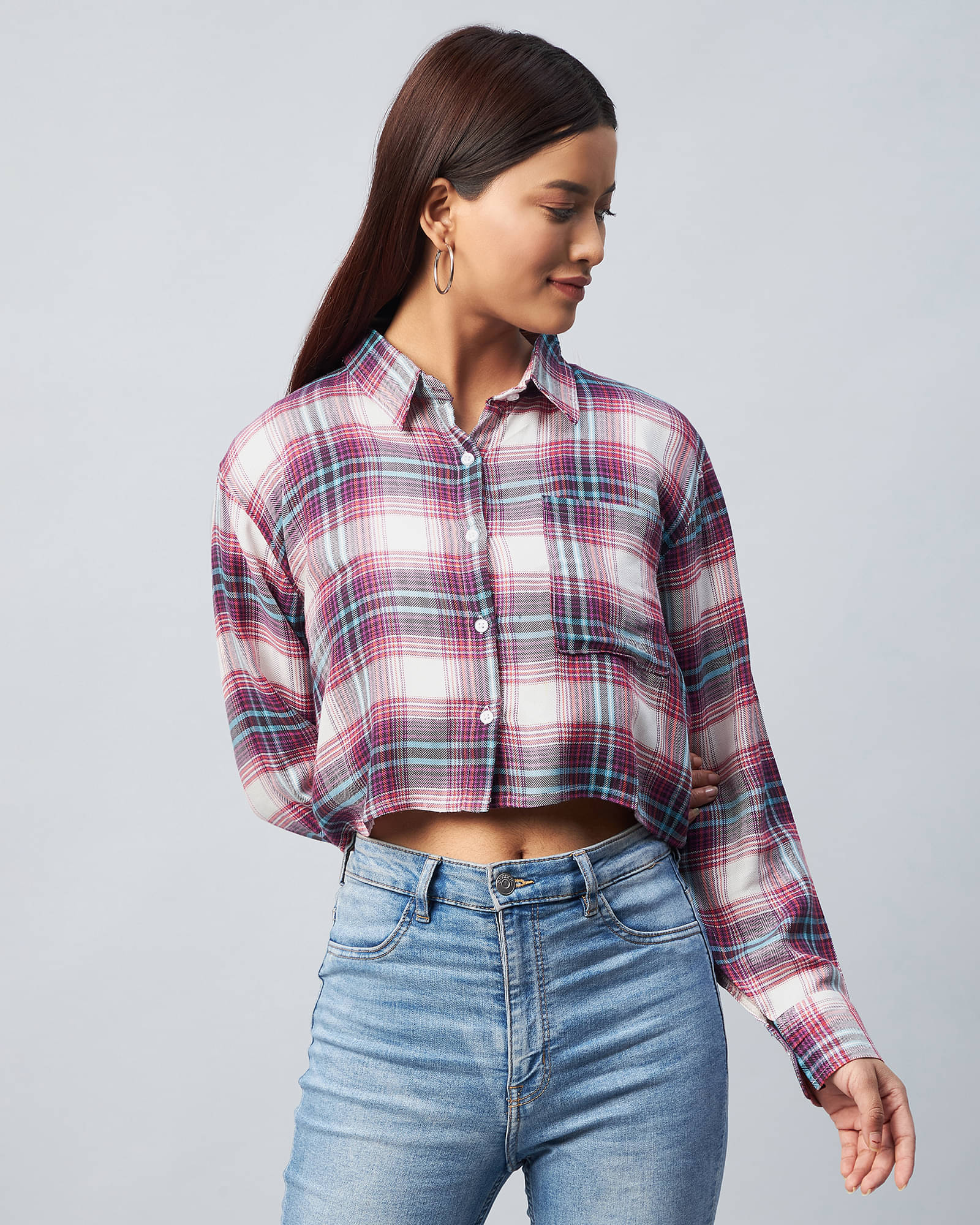 Chimpaaanzee Women Checks Viscose Shirt ( Multicolor ) Chimpaaanzee Women Checks Viscose Shirt ( Multicolor )