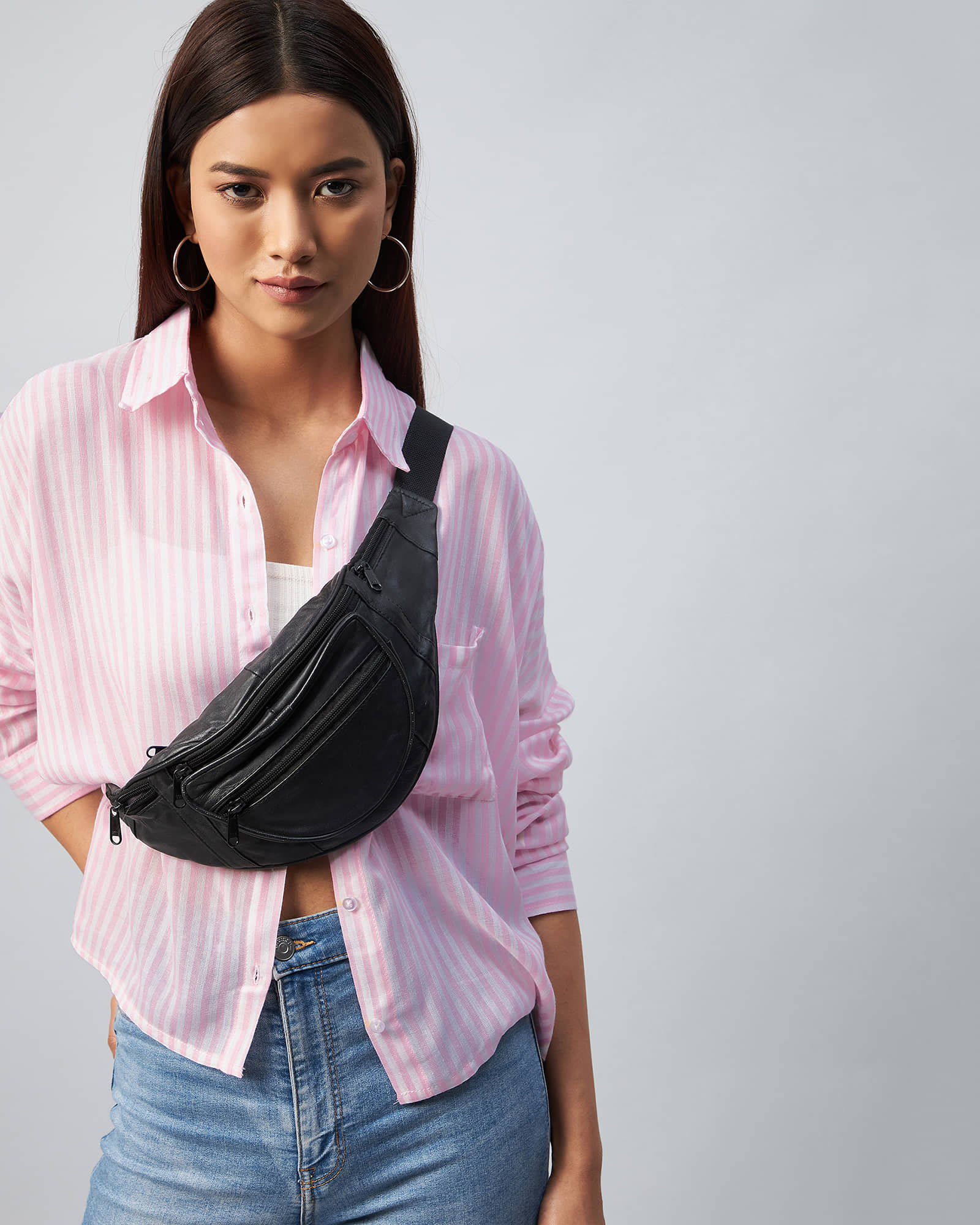 Chimpaaanzee Women Striped Viscose Shirt ( Pink )