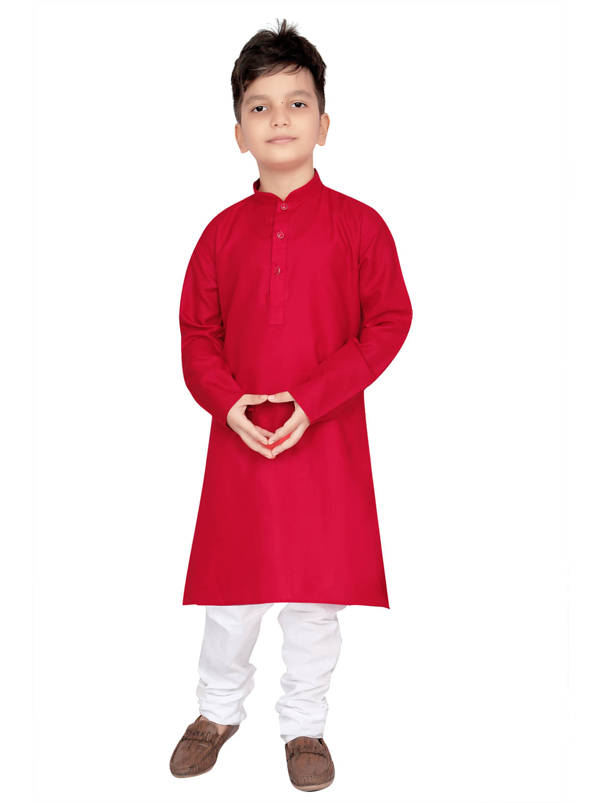     			KIDS FARM Boys Linen Ethnic - Pattern Kurta Pant Set ( Red , Pack of 1 )