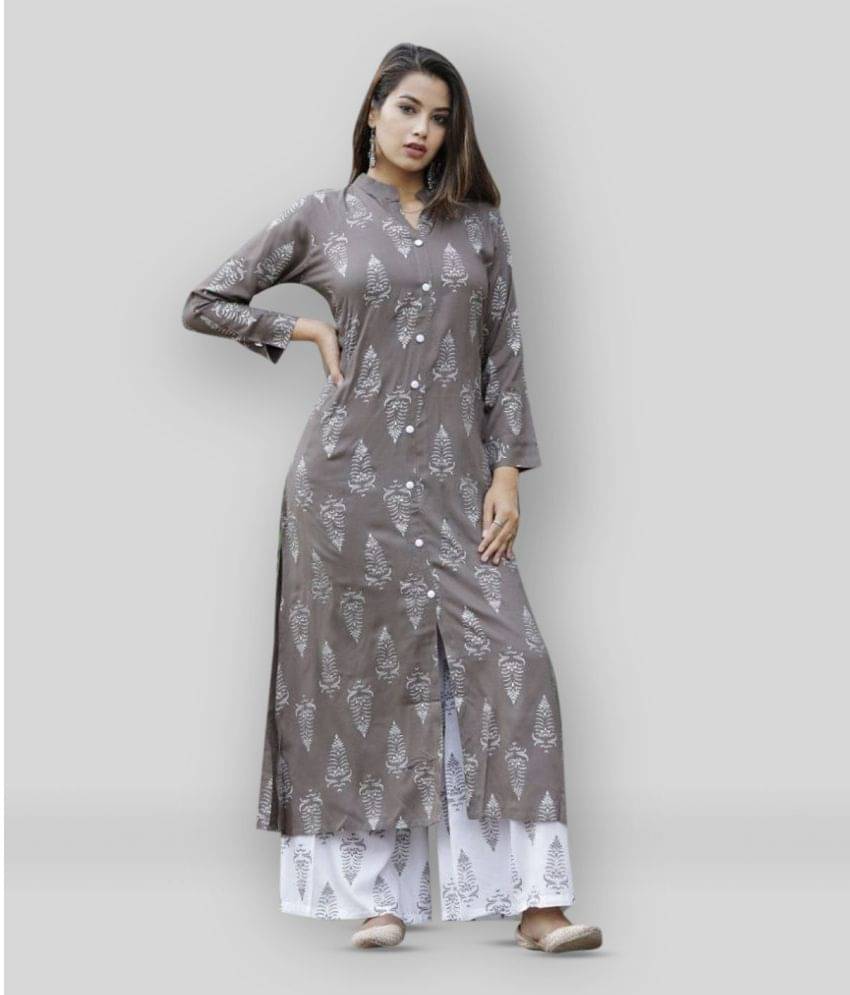     			LEE MODA EXPORT Women Rayon Printed Kurti With Pants ( Grey Melange )
