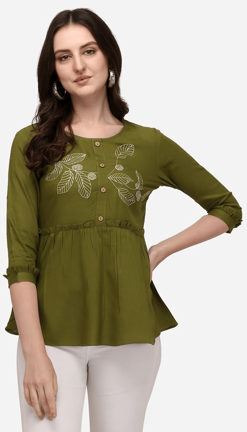 Prettify Women's Rayon Regular Top ( Green )