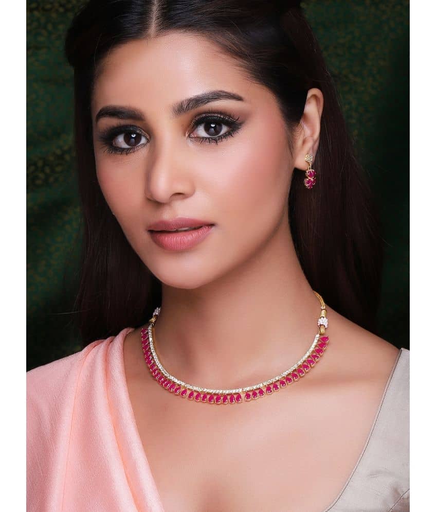 Sunhari Jewels Pink Alloy Necklace Set ( Pack of 1 )