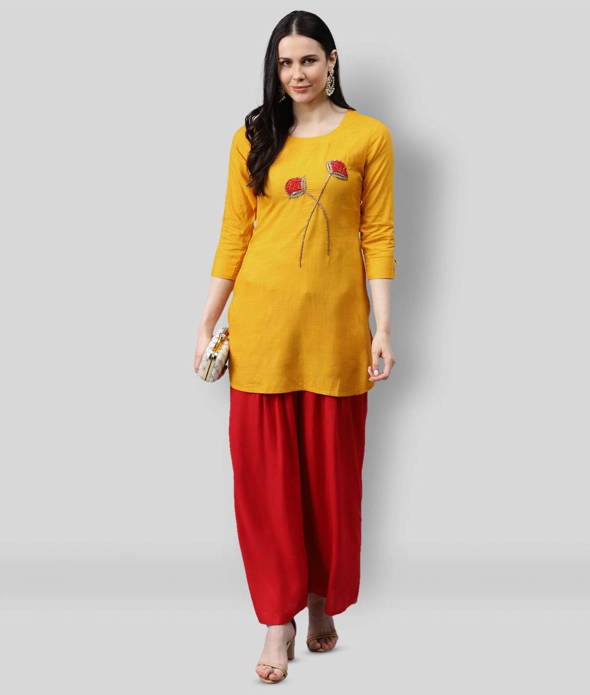 HIGHLIGHT FASHION EXPORT - Yellow Rayon Women's Straight Kurti HIGHLIGHT FASHION EXPORT - Yellow Rayon Women's Straight Kurti