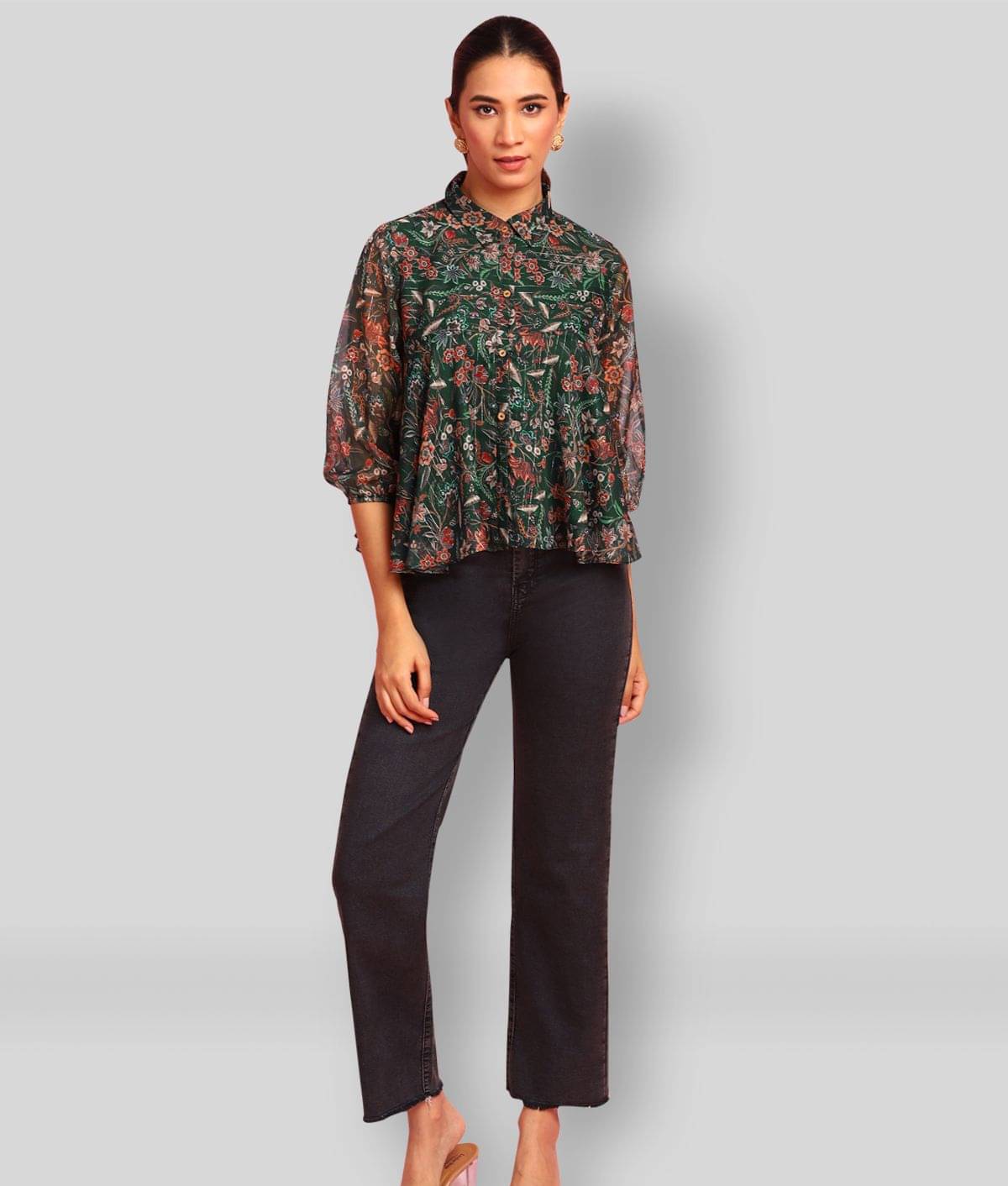 Janasya Women's Polyester Empire Top ( Multicolor ) Janasya Women's Polyester Empire Top ( Multicolor )
