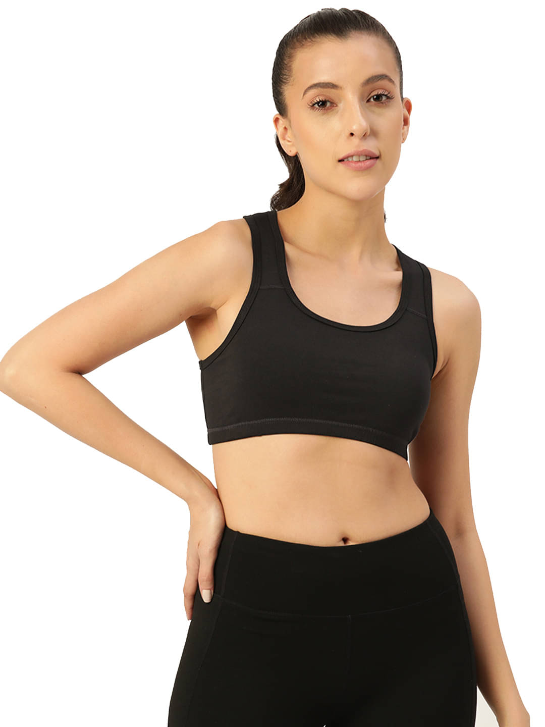 Leading Lady - Black Cotton Blend Non Padded Women's Sports Bra ( Pack of 1 ) Leading Lady - Black Cotton Blend Non Padded Women's Sports Bra ( Pack of 1 )