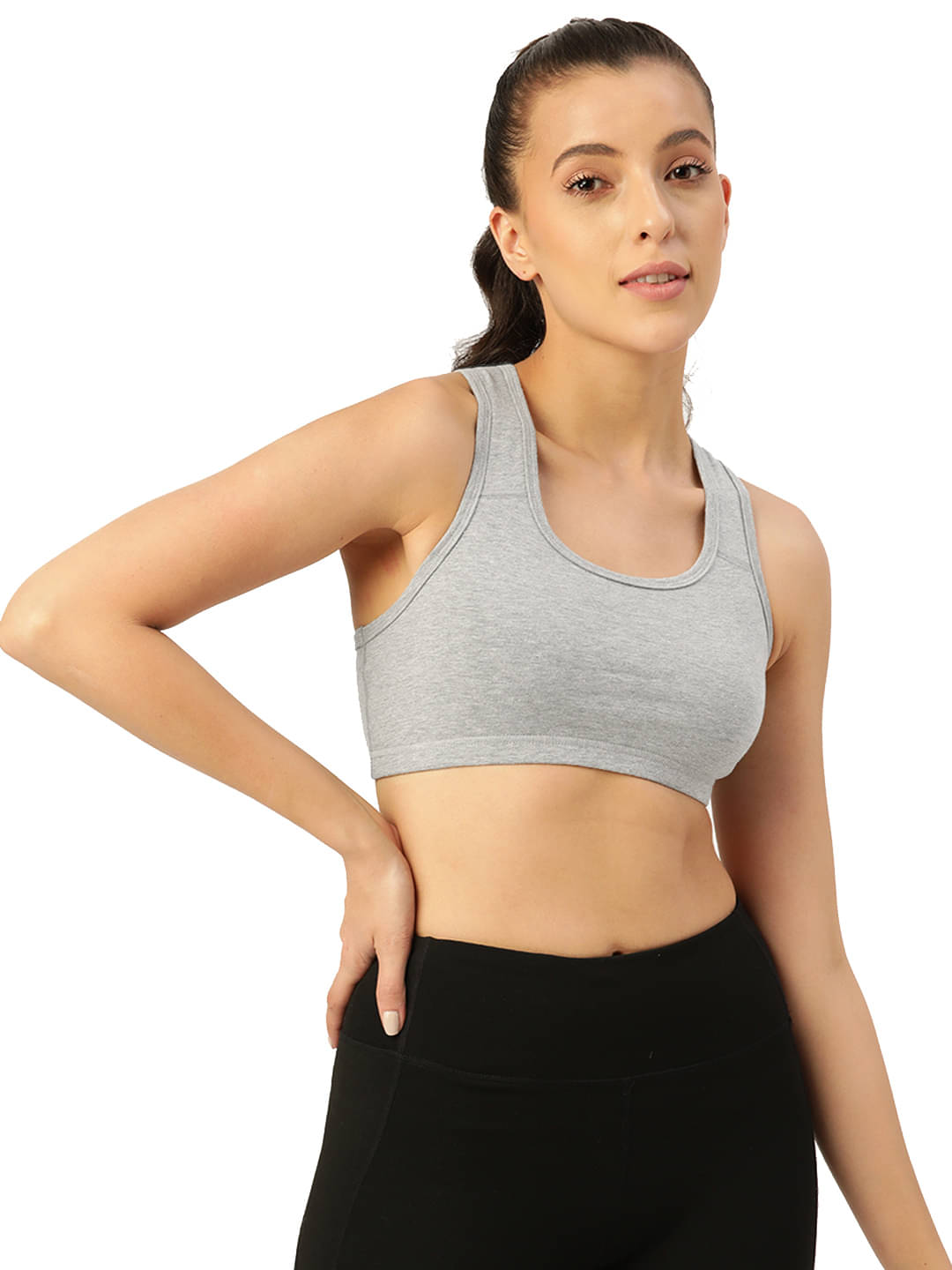 Leading Lady - Grey Cotton Blend Non Padded Women's Sports Bra ( Pack of 1 ) Leading Lady - Grey Cotton Blend Non Padded Women's Sports Bra ( Pack of 1 )