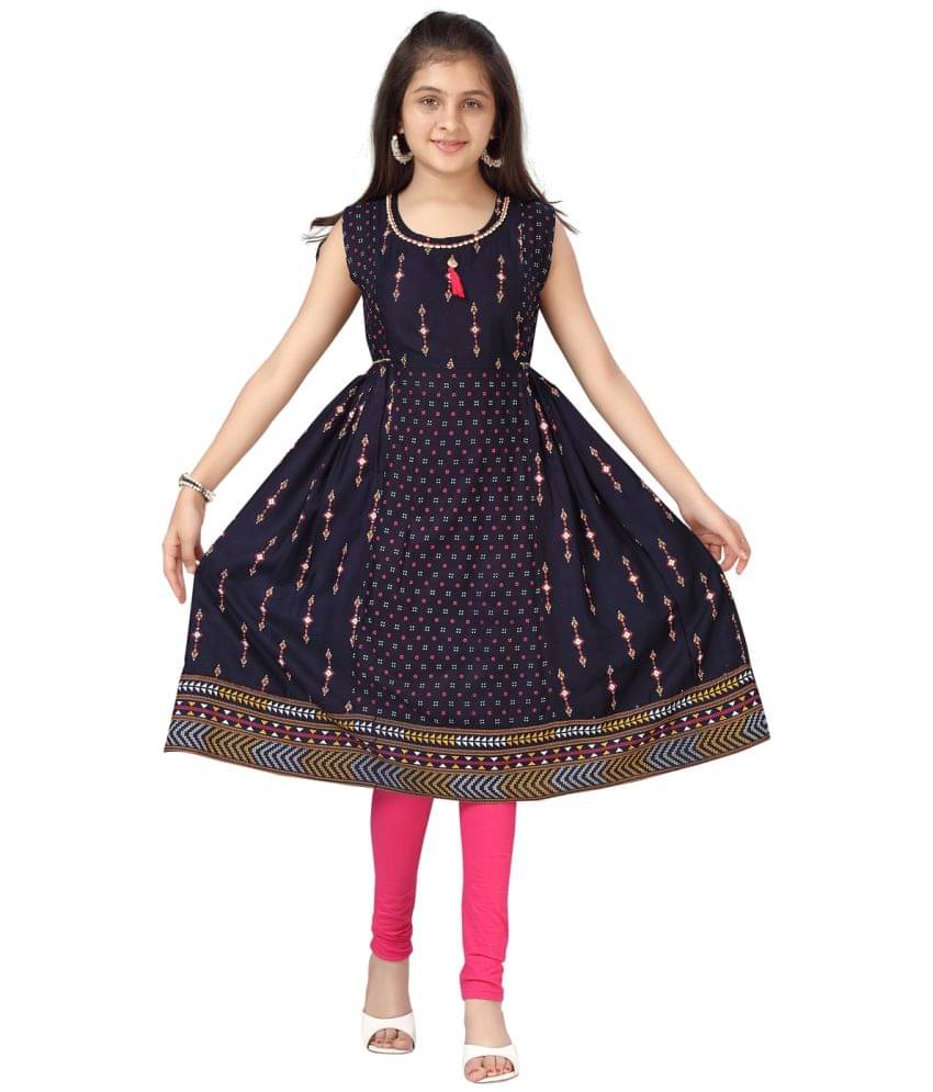     			MUHURATAM Girls 100% Cotton Kurti Legging Set ( Pack of 1 , Navy Blue )
