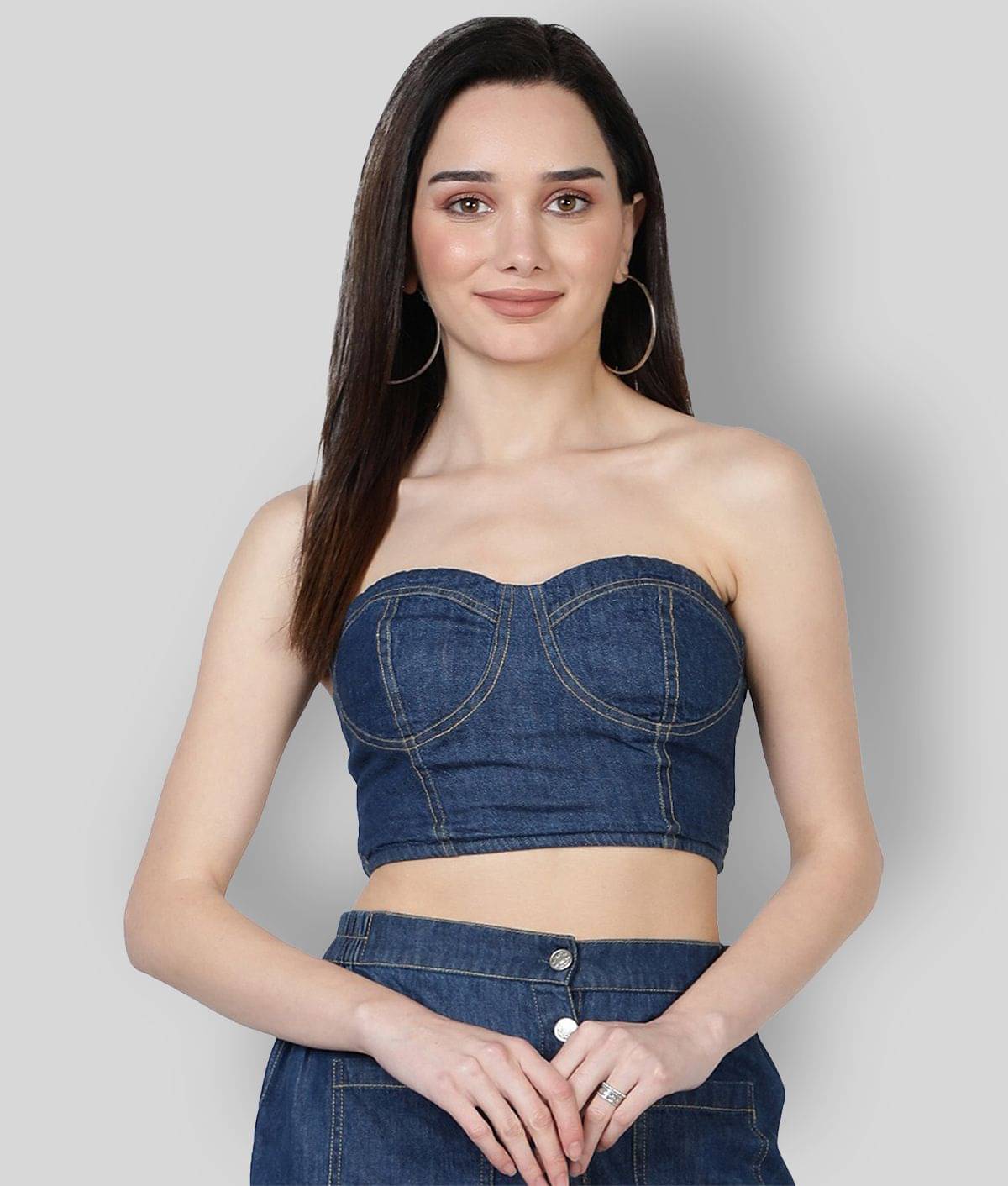 NUEVOSDAMAS Women's Denim Crop Top ( Blue ) NUEVOSDAMAS Women's Denim Crop Top ( Blue )