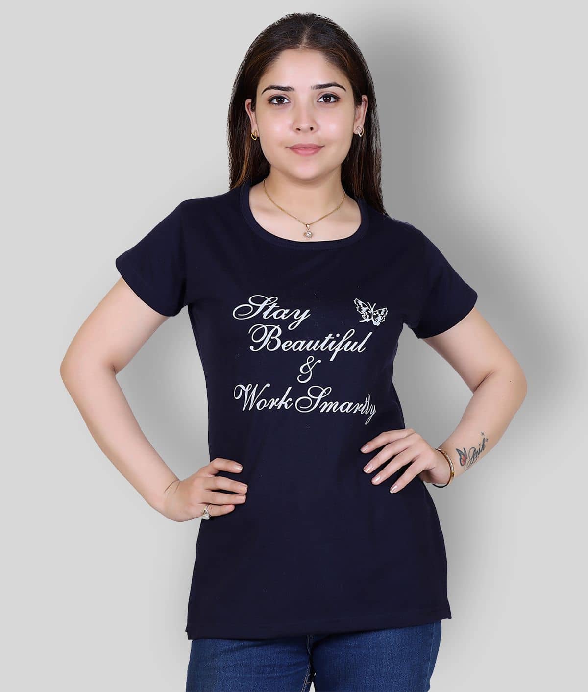 Ogarti Women's Cotton Regular Top ( Navy Blue )