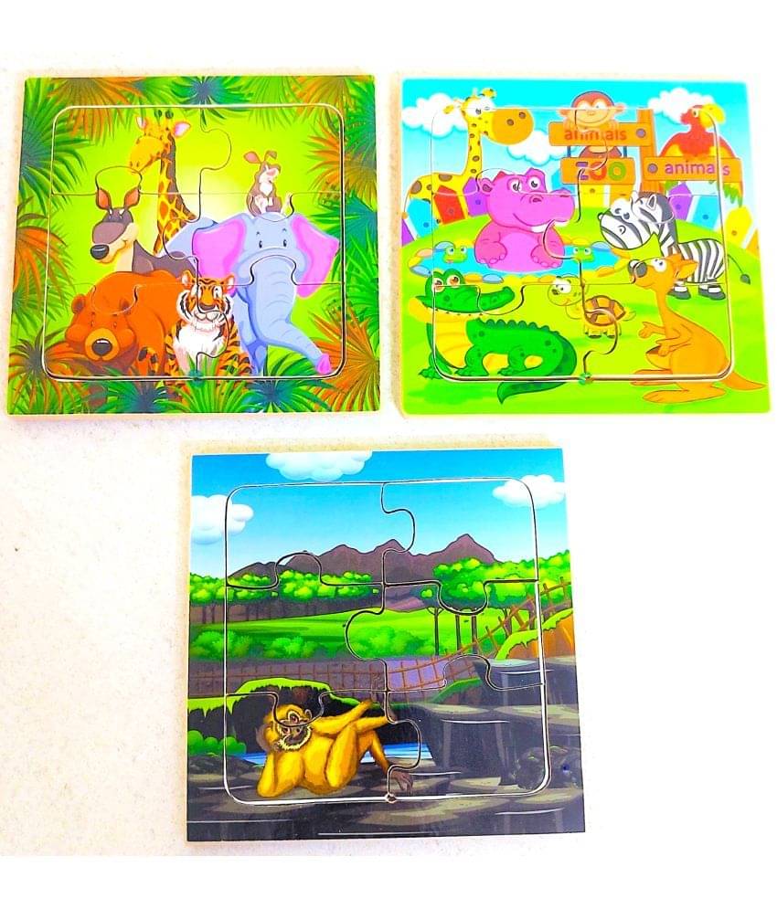     			PETERS PENCE Wooden Multi-Color 3 Set of Small Board-  ANIMALS  PUZZLE  FOR KIDS  (6 x6 inches)