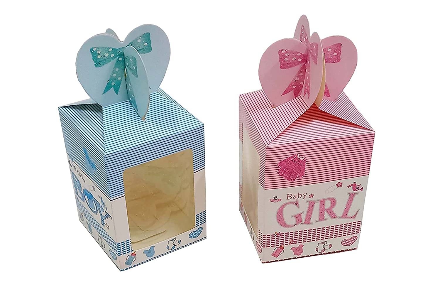     			Foldable Gift Packaging Paper Boxes, Baby Shower Print – Used for Chocolate, Cake, Confectionery, Return Gifts Packing - Pack of 10 Pcs (5 Pink & 5 Blue)