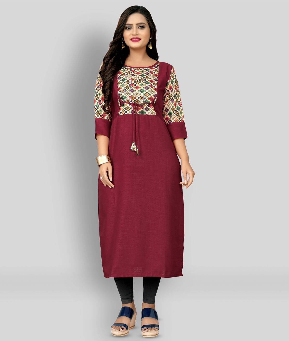     			Rangrasiya - Maroon Cotton Blend Women's Straight Kurti ( Pack of 1 )