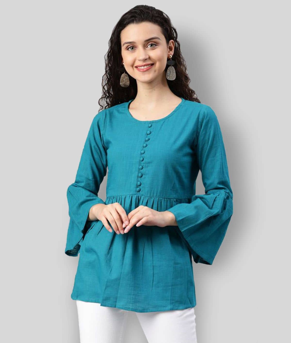 Yash Gallery Women's Cotton Empire Top ( Blue )