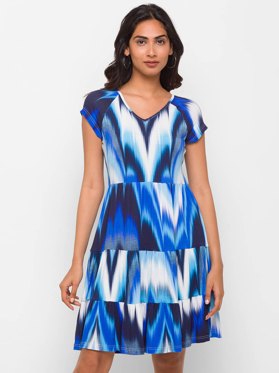 Globus Women Polyester Printed Fit & Flare Dress ( Blue )     			Globus Women Polyester Printed Fit & Flare Dress ( Blue )