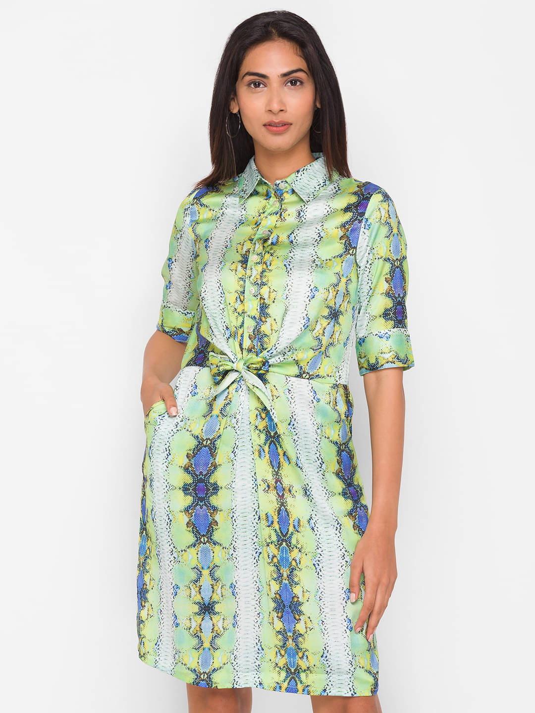    			Globus - Green Polyester Women's Fit And Flare Dress ( Pack of 1 )