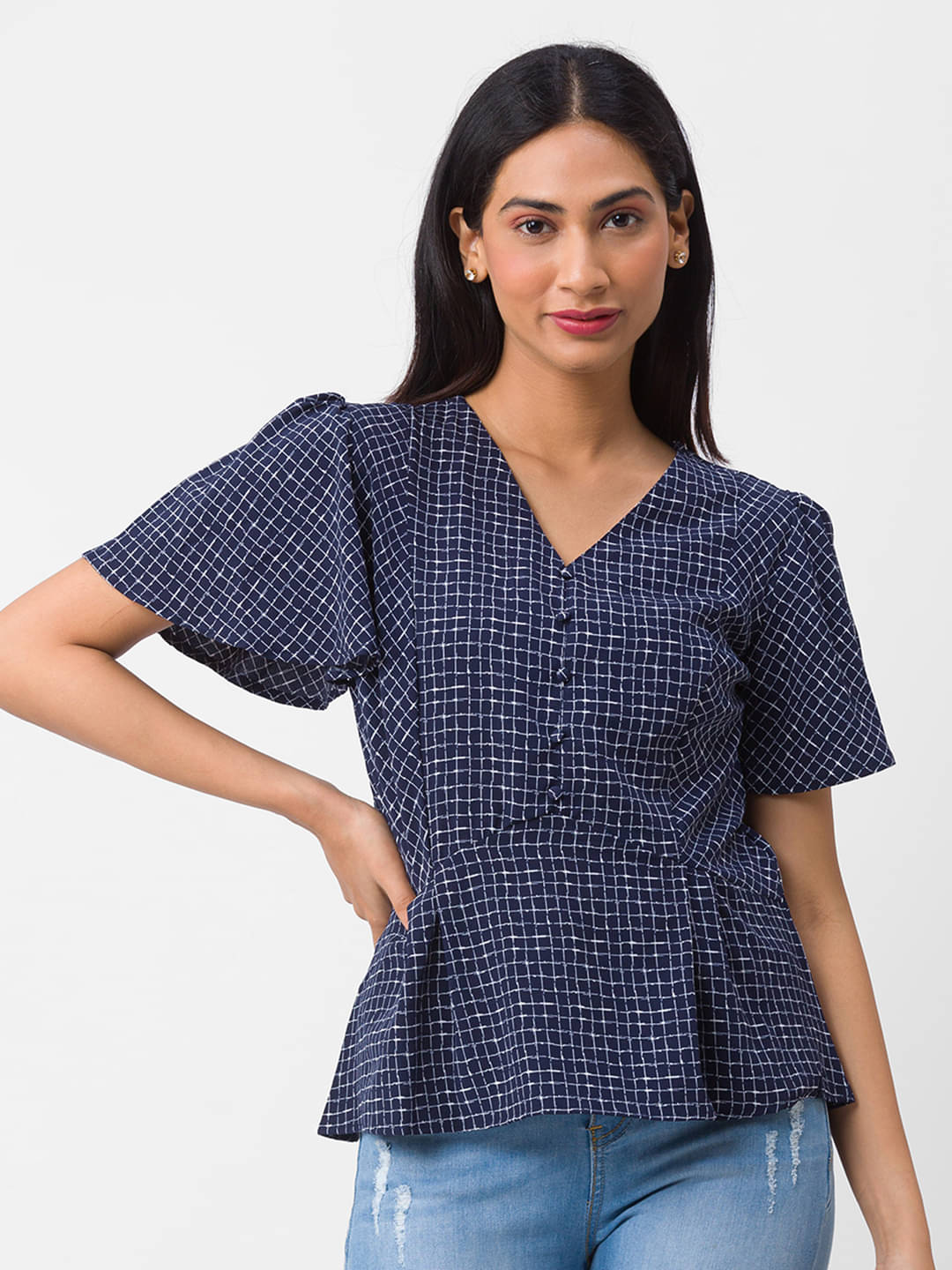 Globus - Navy Blue Polyester Women's Regular Top ( Pack of 1 )     			Globus - Navy Blue Polyester Women's Regular Top ( Pack of 1 )