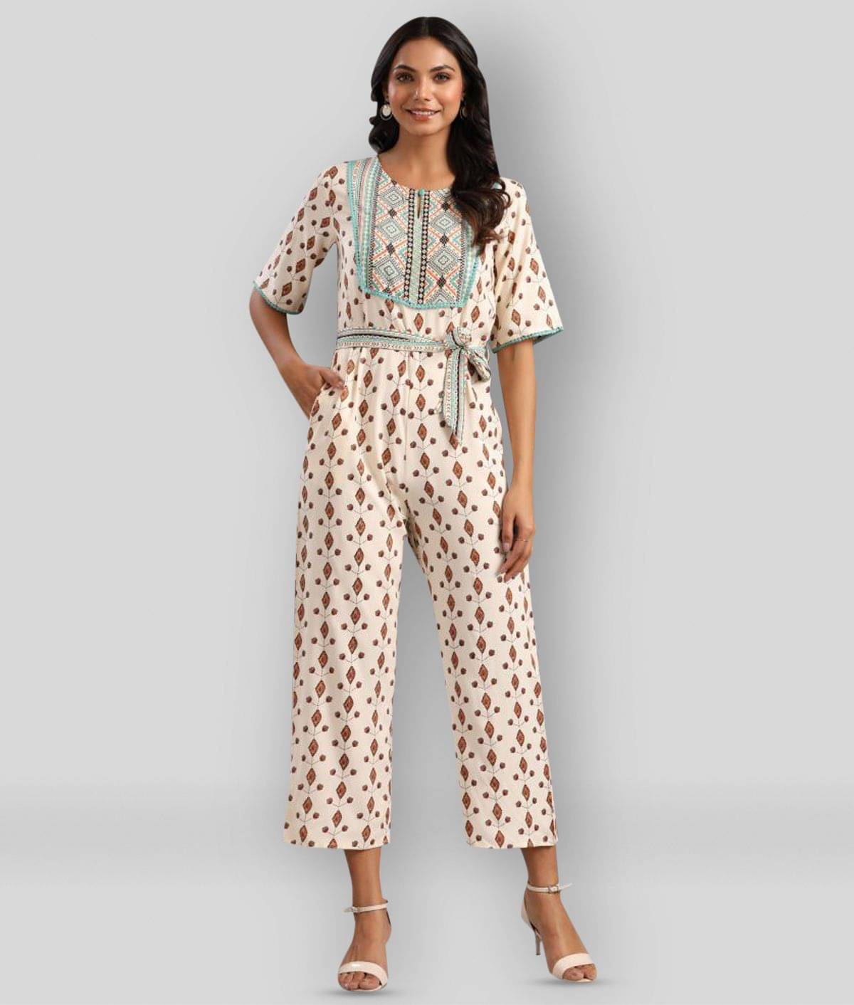 Juniper - Off White Rayon Regular Fit Women's Jumpsuit ( Pack of 1 ) Juniper - Off White Rayon Regular Fit Women's Jumpsuit ( Pack of 1 )